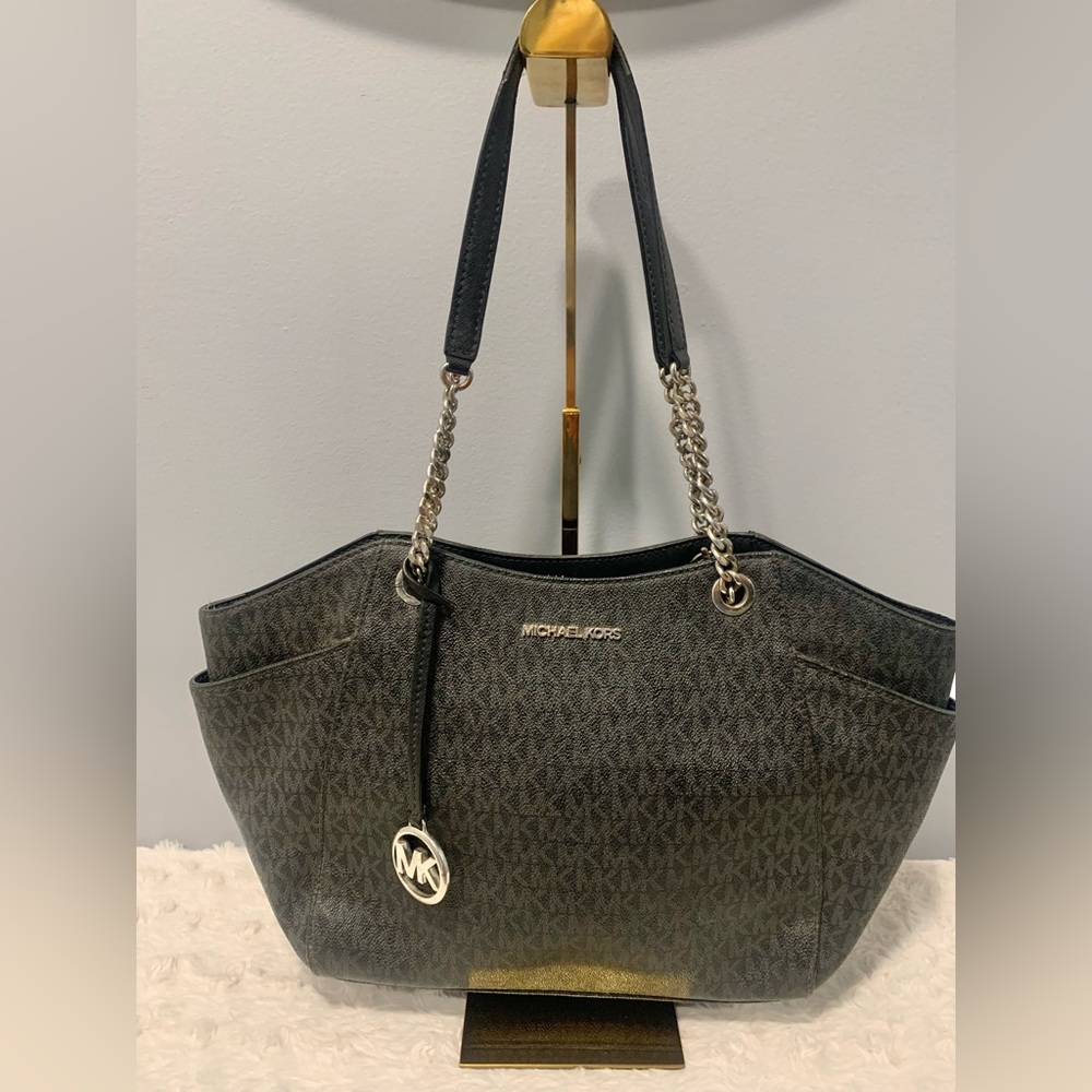 MICHAEL KORS JET SET TRAVEL LARGE CHAIN TOTE BAG MK BLACK - PRESTINE CONDITION!